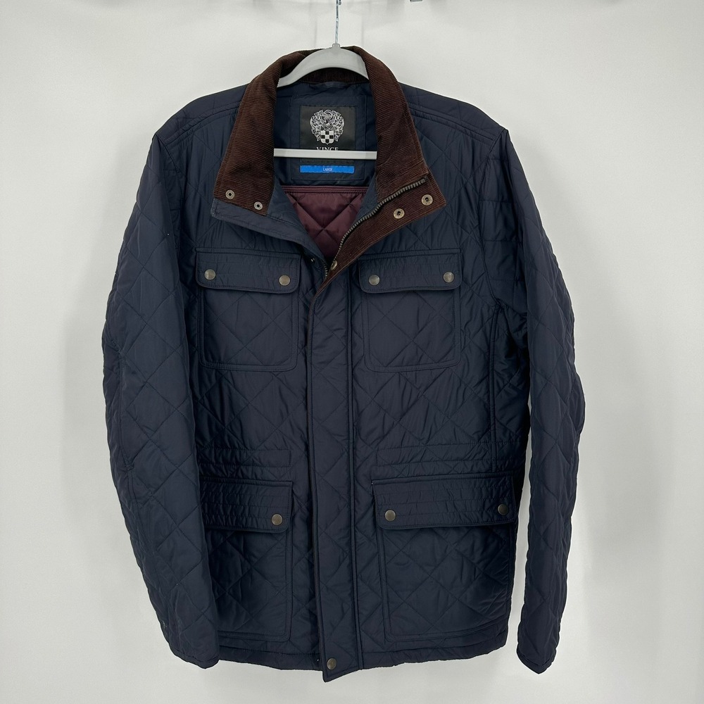 Mens Quilted Barn Coat Jacket Size L Corduroy Collar Utility Heritage Preppy